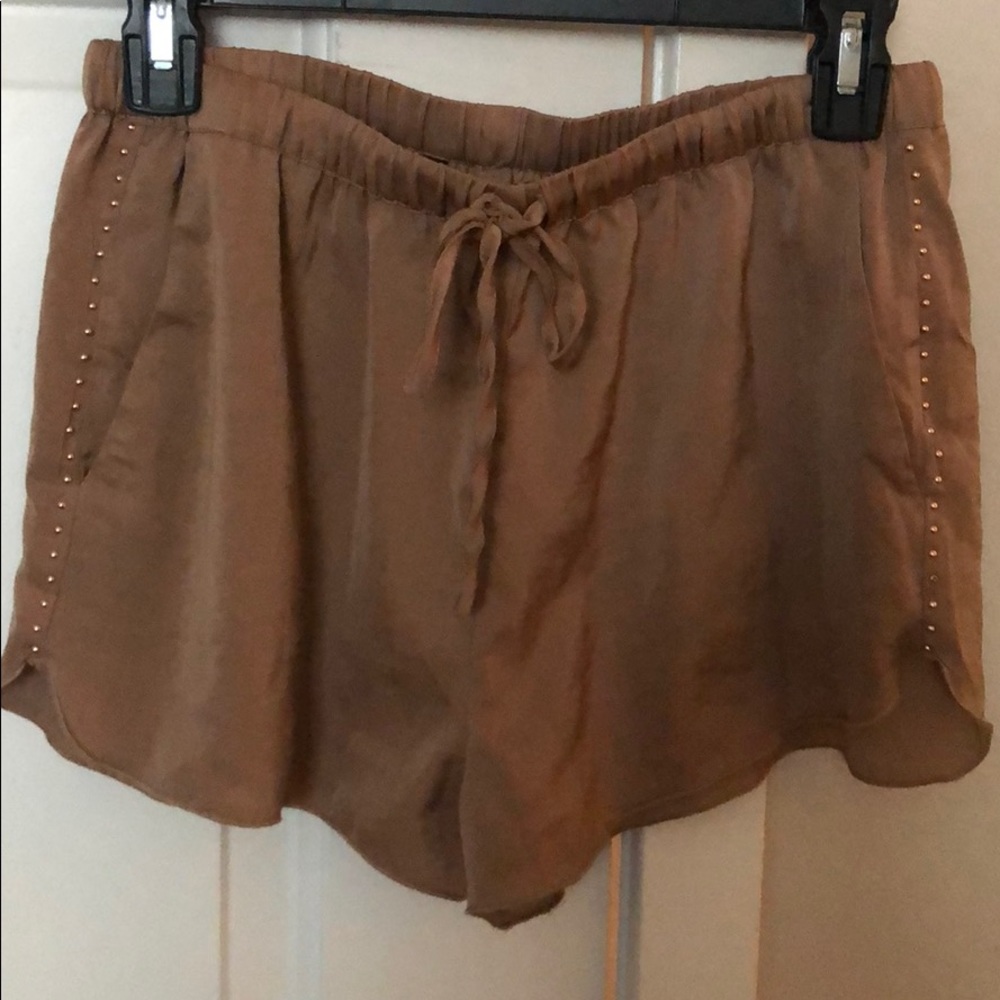 Zara trf satin tan shorts with side embellishment